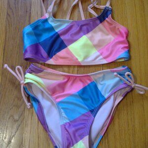 Cat & Jack girls pink plaid 2 piece swimsuit size 4/5